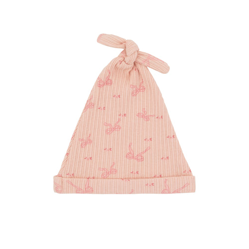 Mock Wrap Bow Print Hat Pink