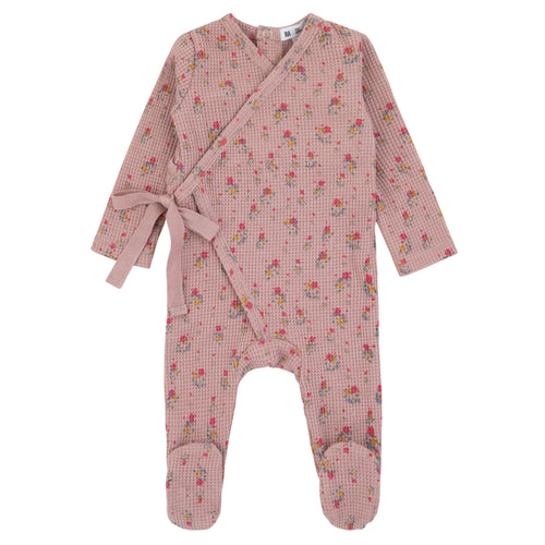 Mock Wrap Waffle Footie Pink