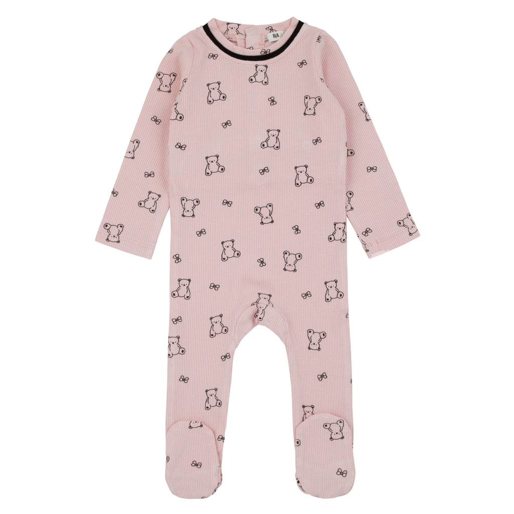 Modal Bear Print Footie Pink