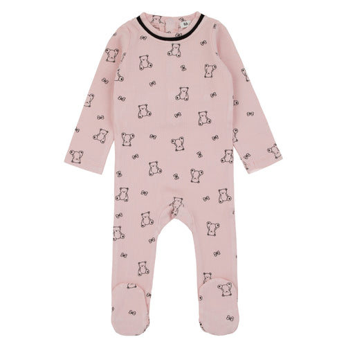 Modal Bear Print Footie Pink