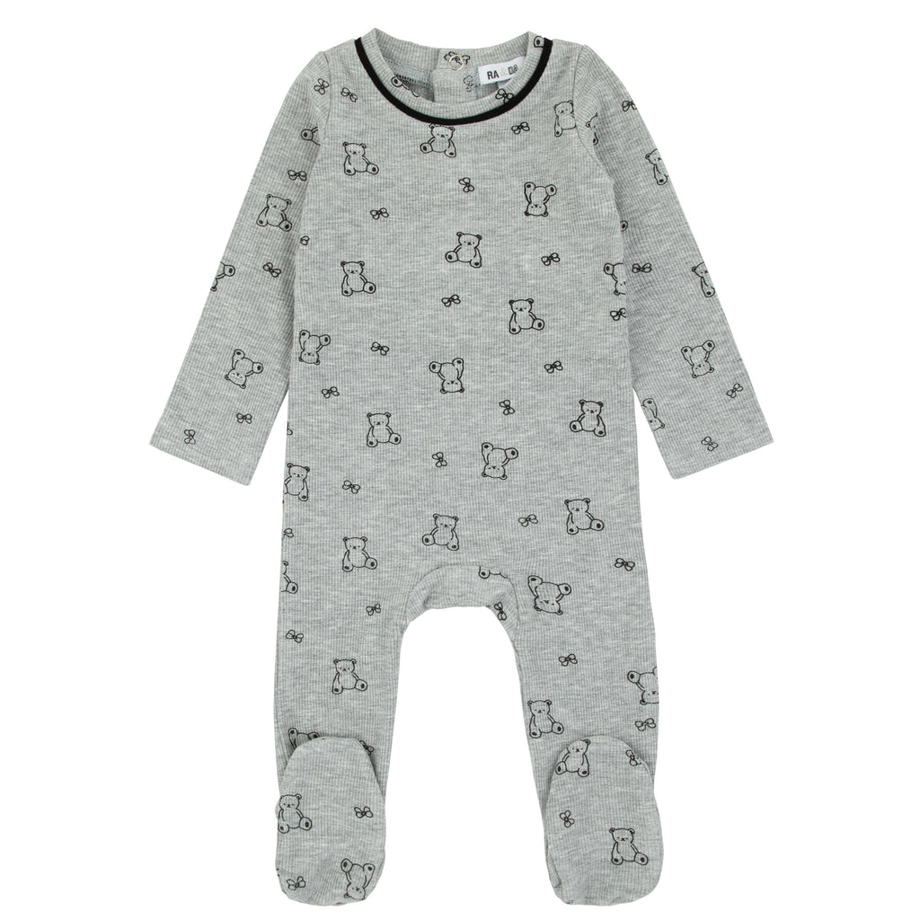 Modal Bear Print Footie Grey