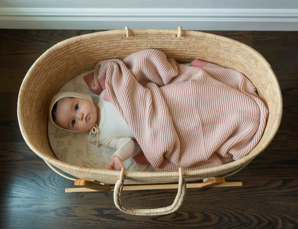 GRID KNIT STROLLER BLANKET - ROSE